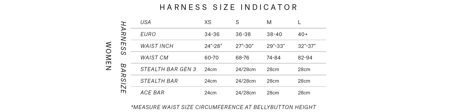 Gem Waist Harness Women size chart