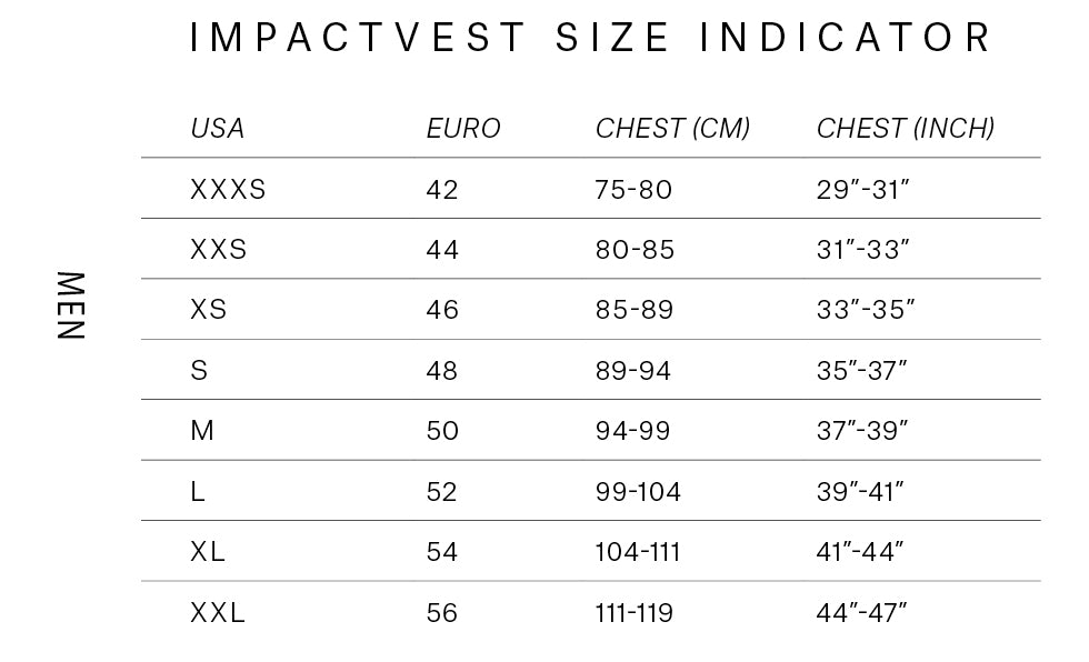 Outlaw Impact Vest Fzip Wake size chart