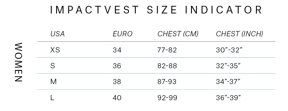 Star Impact Vest Fzip Wake Women size chart